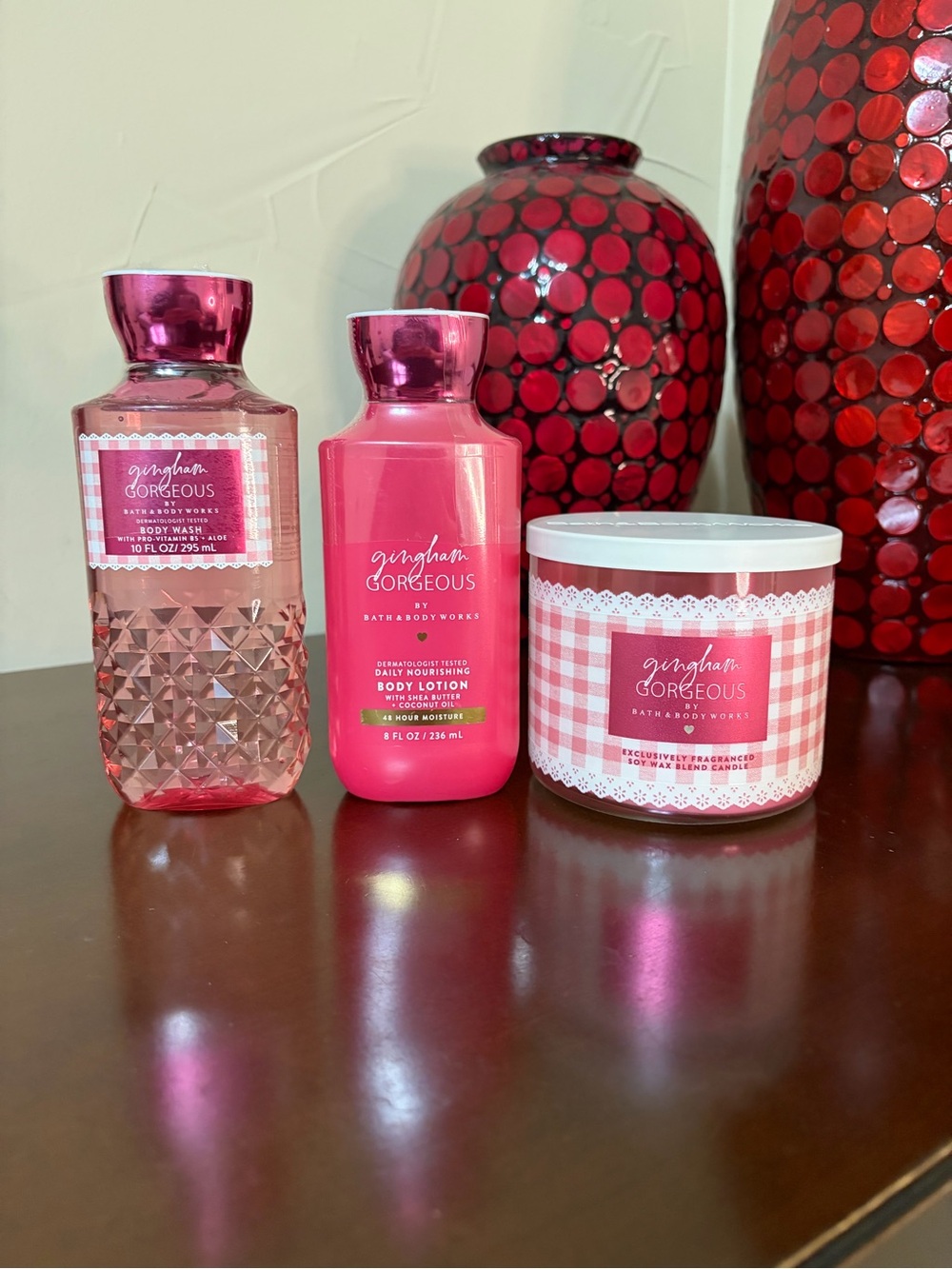Bath & Body Works Gingham Gorgeous Body Care Trio Candle Body Lotion and Wash